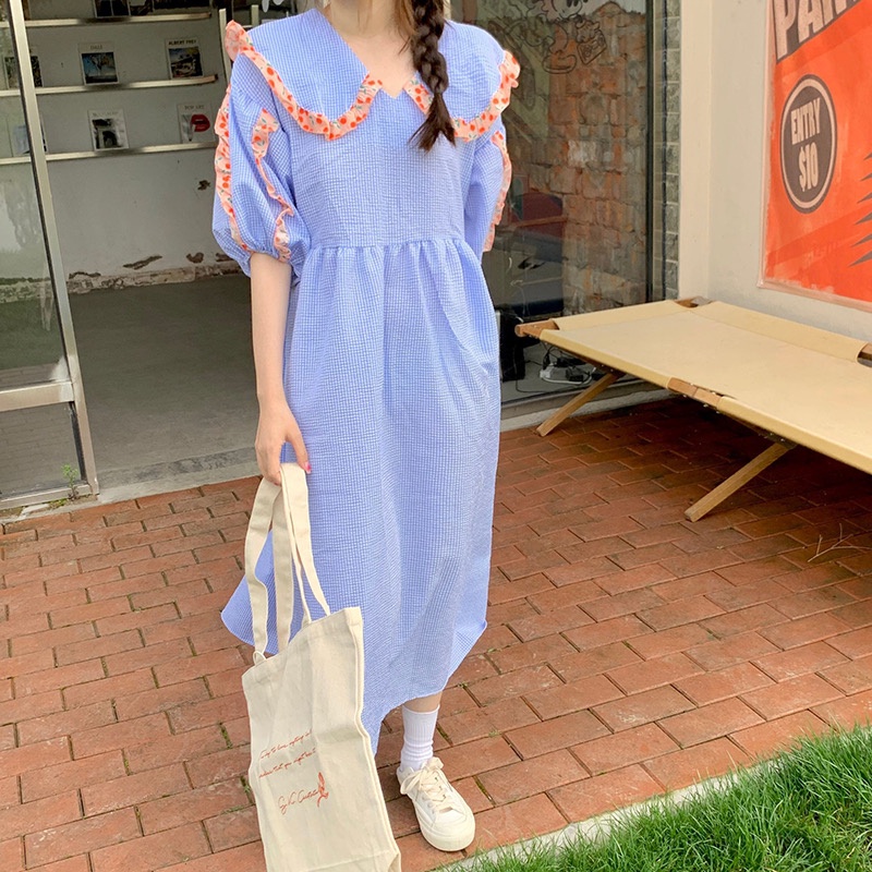 Đầm Hoa Ngắn Tay Ôm Eo Thiết Kế Viền Gỗ Mới Ngọt Ngào