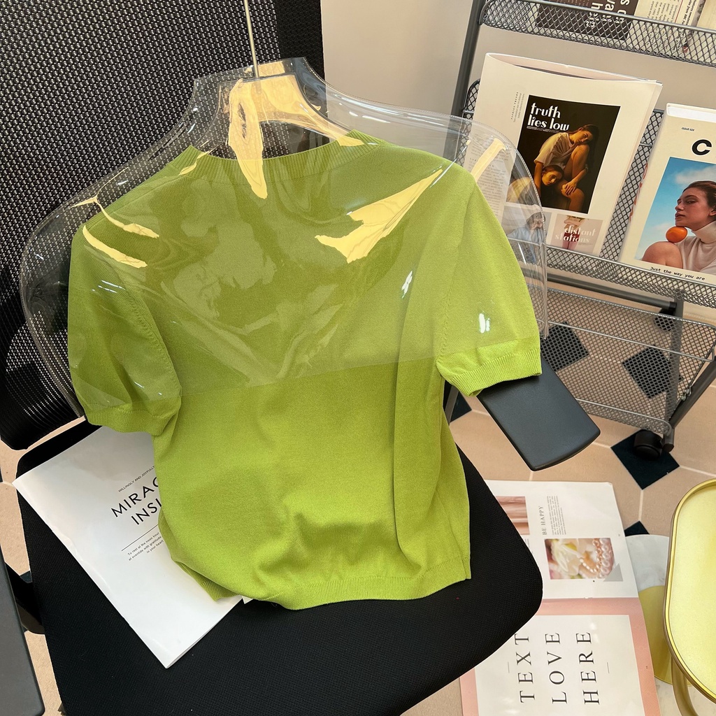 Áo sweater Dệt Kim Thêu Chữ Màu Đen Dáng Ngắn Thời Trang Mùa Hè Cho Nữ