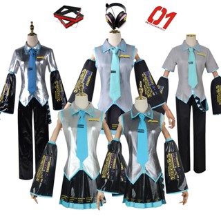 Hatsune Miku Authentic Vocaloid PU Cosplay Set Có Áo Sơ Mi Thắt Quần Tóc Giả