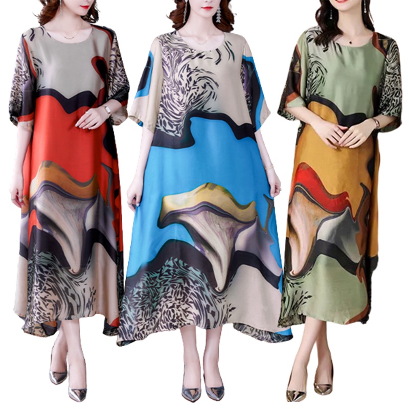 Đầm Suông Rộng In Họa Tiết Plus Size Thời Trang Mùa Hè Cho Nữ