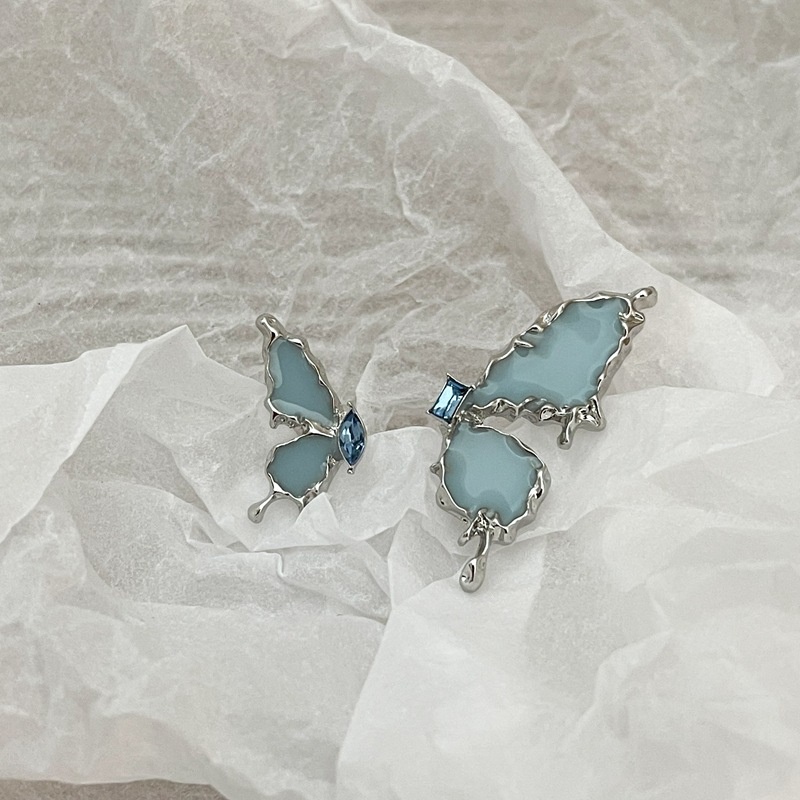 Khuyên Tai Thả Men Hình Bướm Màu Xanh Dương Cá Tính Phong Cách Hàn Quốc ins Dành Cho Nữ