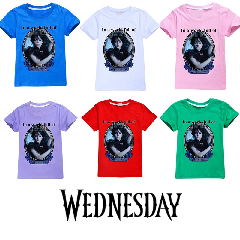 Kids Adult summer Wednesday T-shirt The Addams Family Printed T-Shirt Short Sleeve Top Cosplay gift