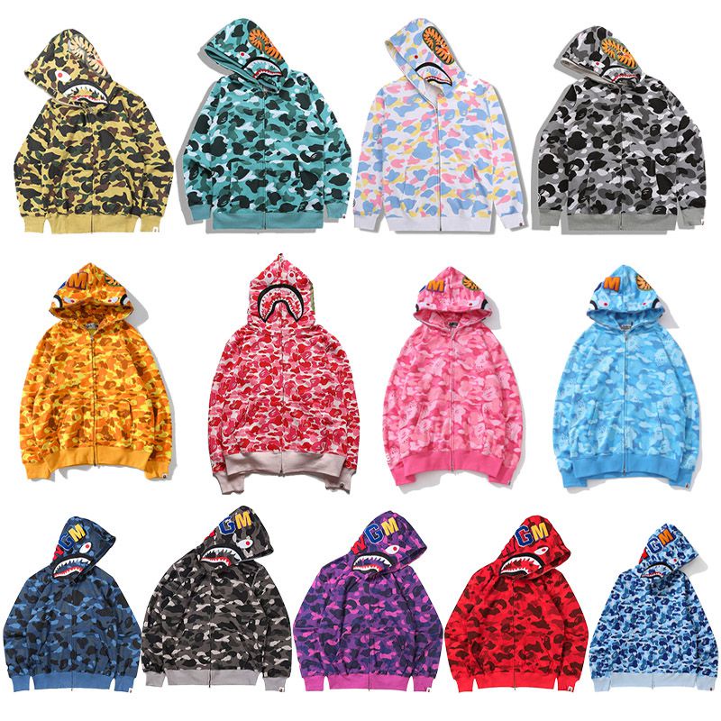 Áo Khoác hoodie bape Họa Tiết Rằn Ri In Hình Cá Mập Thời Trang Đường Phố Cho Nam Và Nữ