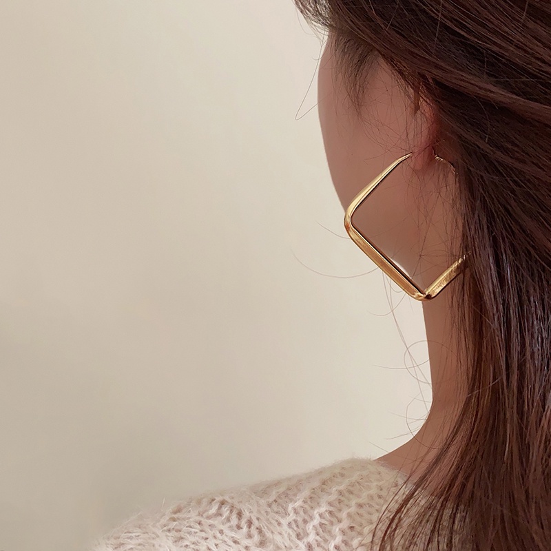 Bông Tai Kim Loại Hình Học Đơn Giản Cực Kỳ Phong Cách retro Hong Kong Cá Tính Dành Cho Nữ