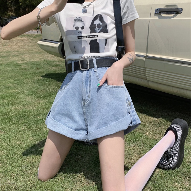 Quần Short Jean Ống Rộng Phong Cách Hàn Quốc Trẻ Trung Dành Cho Nữ