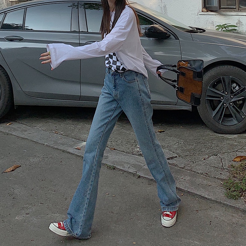 60683 Phong Cách Mới Quần Denim Nữ Ống Loe Micro