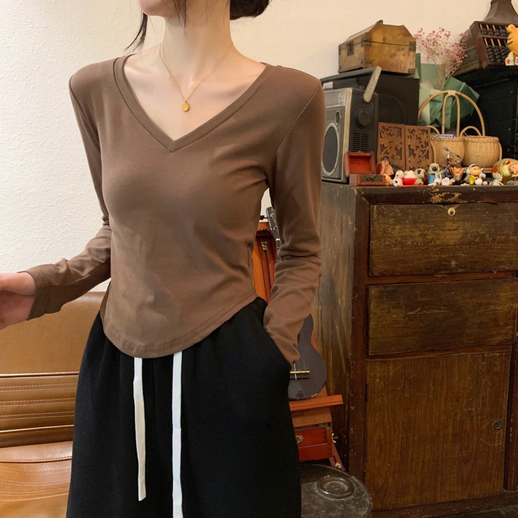 Áo Thun Nữ Dài Tay Cổ Chữ v Dáng Ôm Vừa Vặn 60947