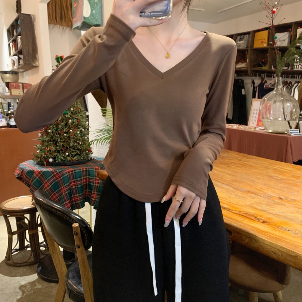 Áo Thun Nữ Dài Tay Cổ Chữ v Dáng Ôm Vừa Vặn 60947