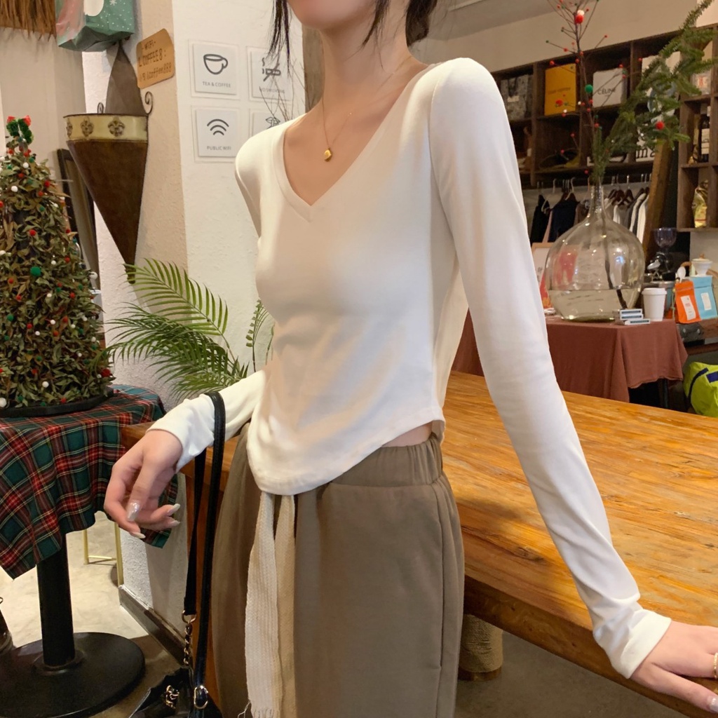 Áo Thun Nữ Dài Tay Cổ Chữ v Dáng Ôm Vừa Vặn 60947