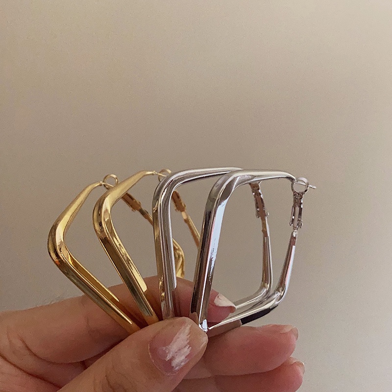 Bông Tai Kim Loại Hình Học Đơn Giản Cực Kỳ Phong Cách retro Hong Kong Cá Tính Dành Cho Nữ