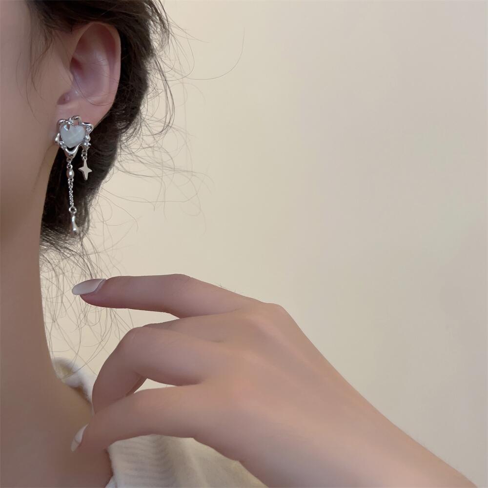 Bông Tai Dài Hình Giọt Nước Đính Đá Opal Phong Cách Hàn Quốc Cho Nữ