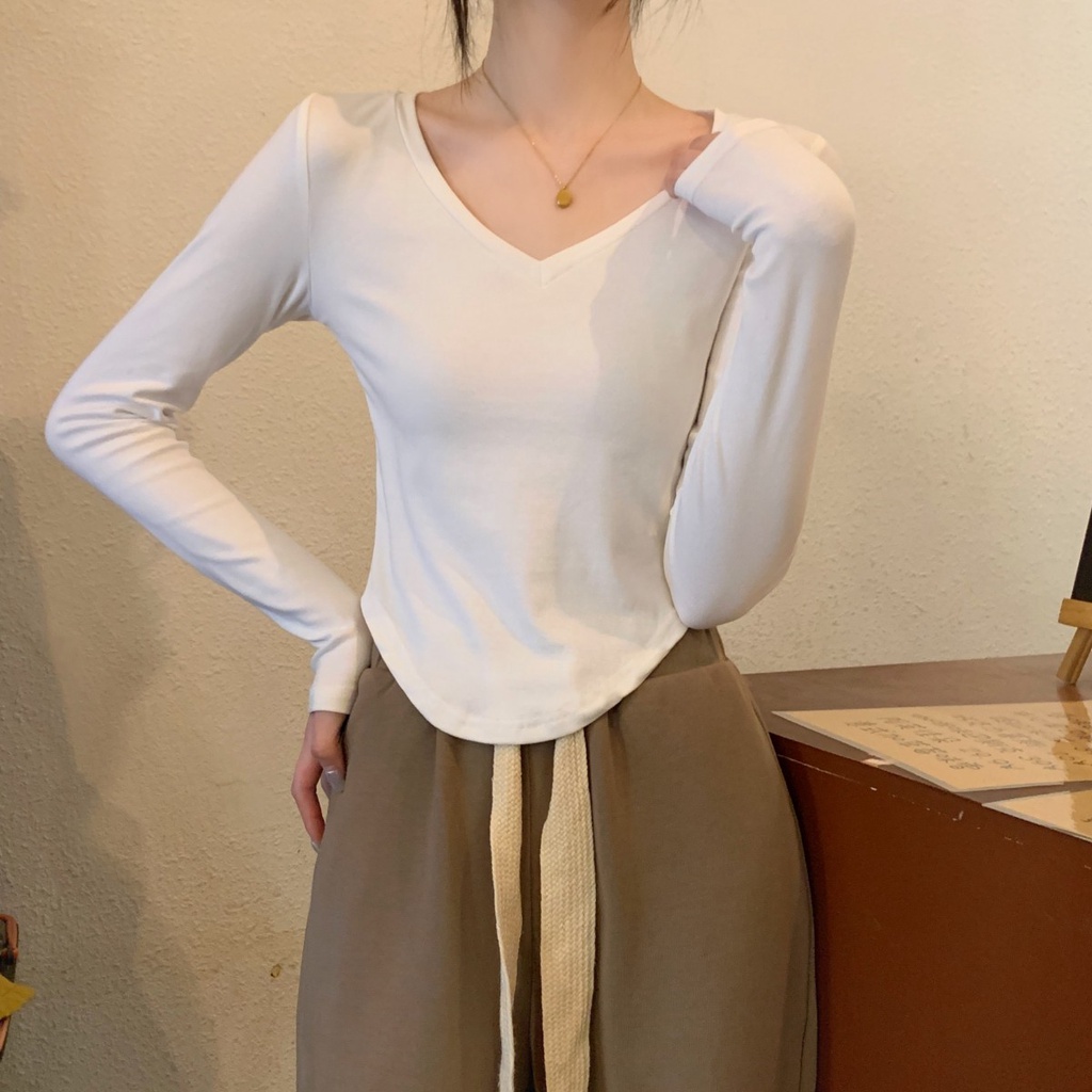 Áo Thun Nữ Dài Tay Cổ Chữ v Dáng Ôm Vừa Vặn 60947