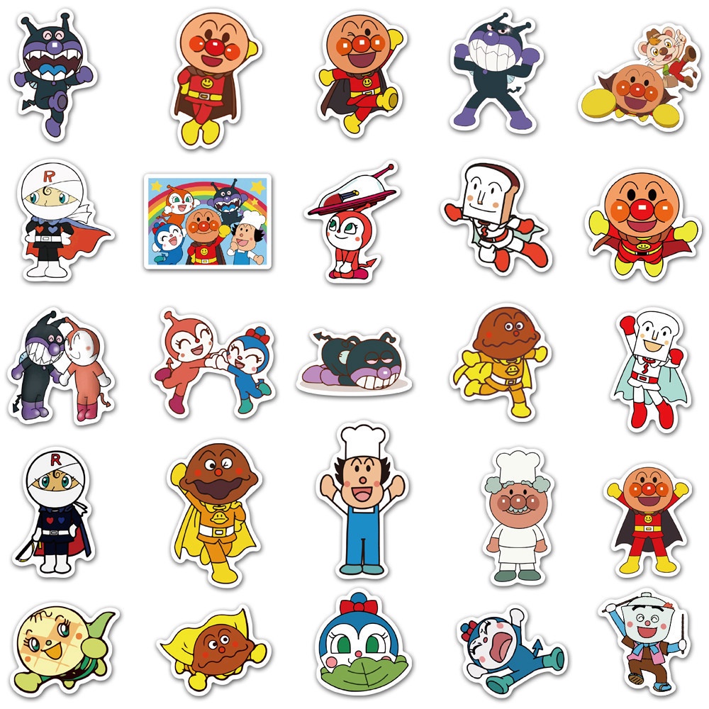 50pcs set Anpanman Stickers Waterproof Reusable Decor Laptop Graffiti Kid DIY Gift