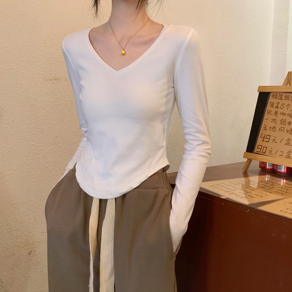 Áo Thun Nữ Dài Tay Cổ Chữ v Dáng Ôm Vừa Vặn 60947