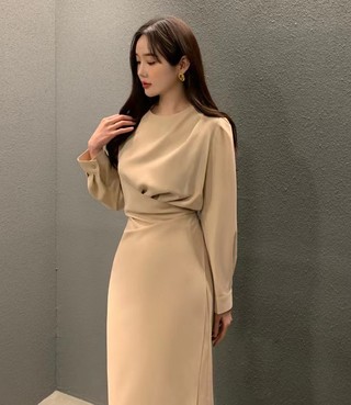 Đầm xếp ly tay dài eo vừa 61096