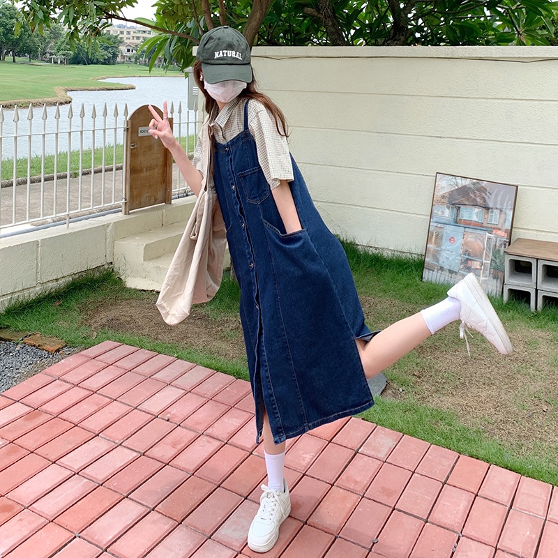 Đầm Yếm Denim Phối Nhiều Túi Xẻ Tà Thời Trang Cá Tính Dành Cho Nữ 61237