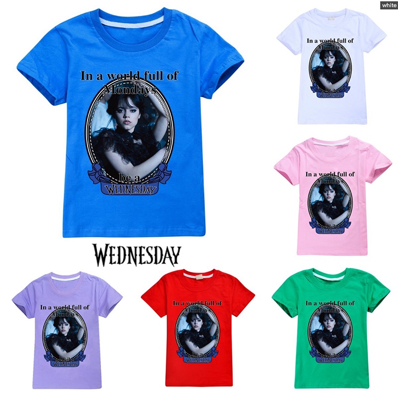 Kids Adult summer Wednesday T-shirt The Addams Family Printed T-Shirt Short Sleeve Top Cosplay gift