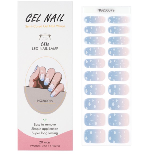 Bộ Móng Tay Giả Bán Nguyệt Màu Xanh Dương Gradient Bảo Vệ Toàn Diện