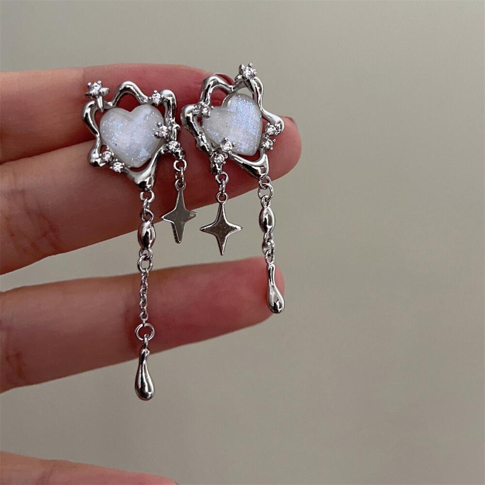 Bông Tai Dài Hình Giọt Nước Đính Đá Opal Phong Cách Hàn Quốc Cho Nữ