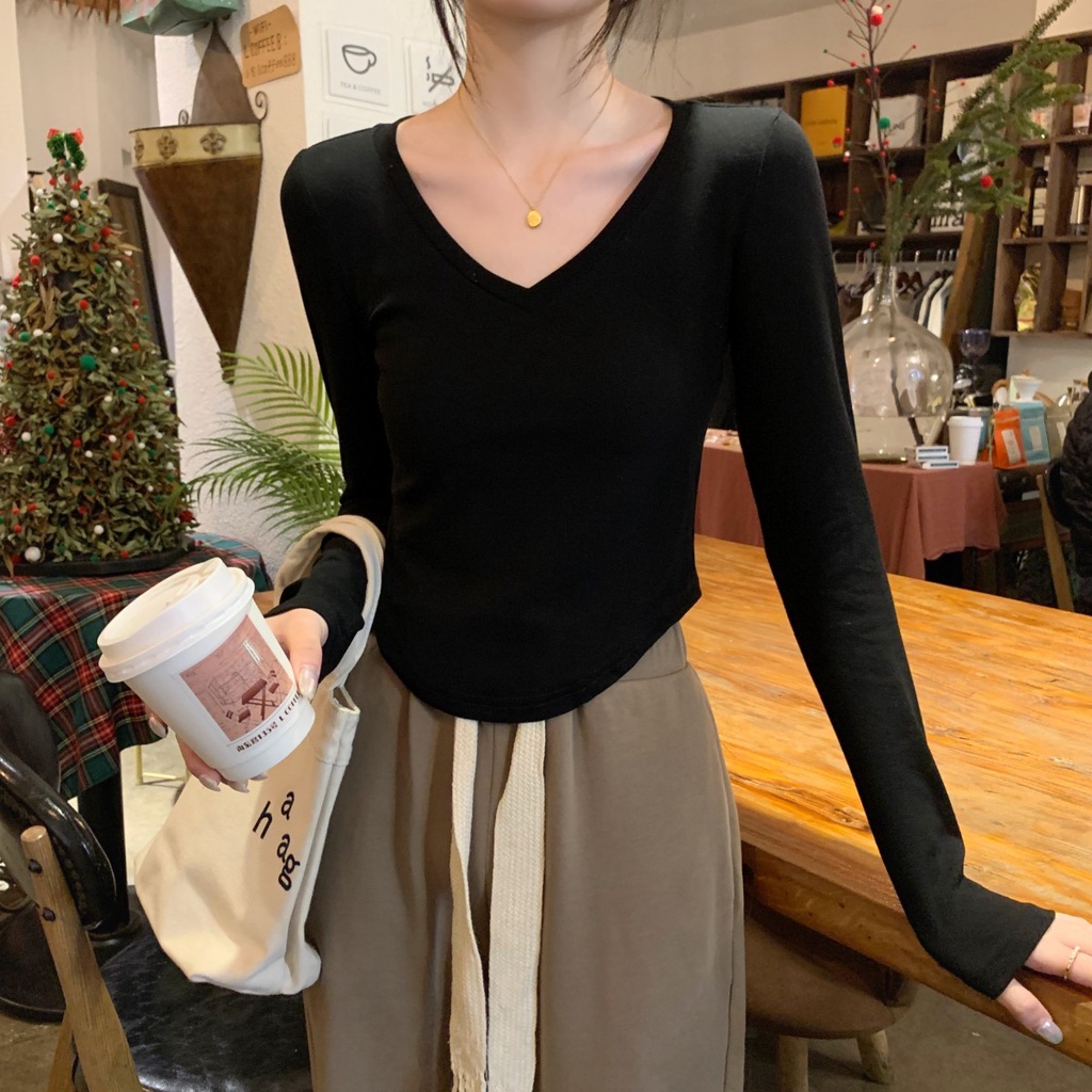 Áo Thun Nữ Dài Tay Cổ Chữ v Dáng Ôm Vừa Vặn 60947