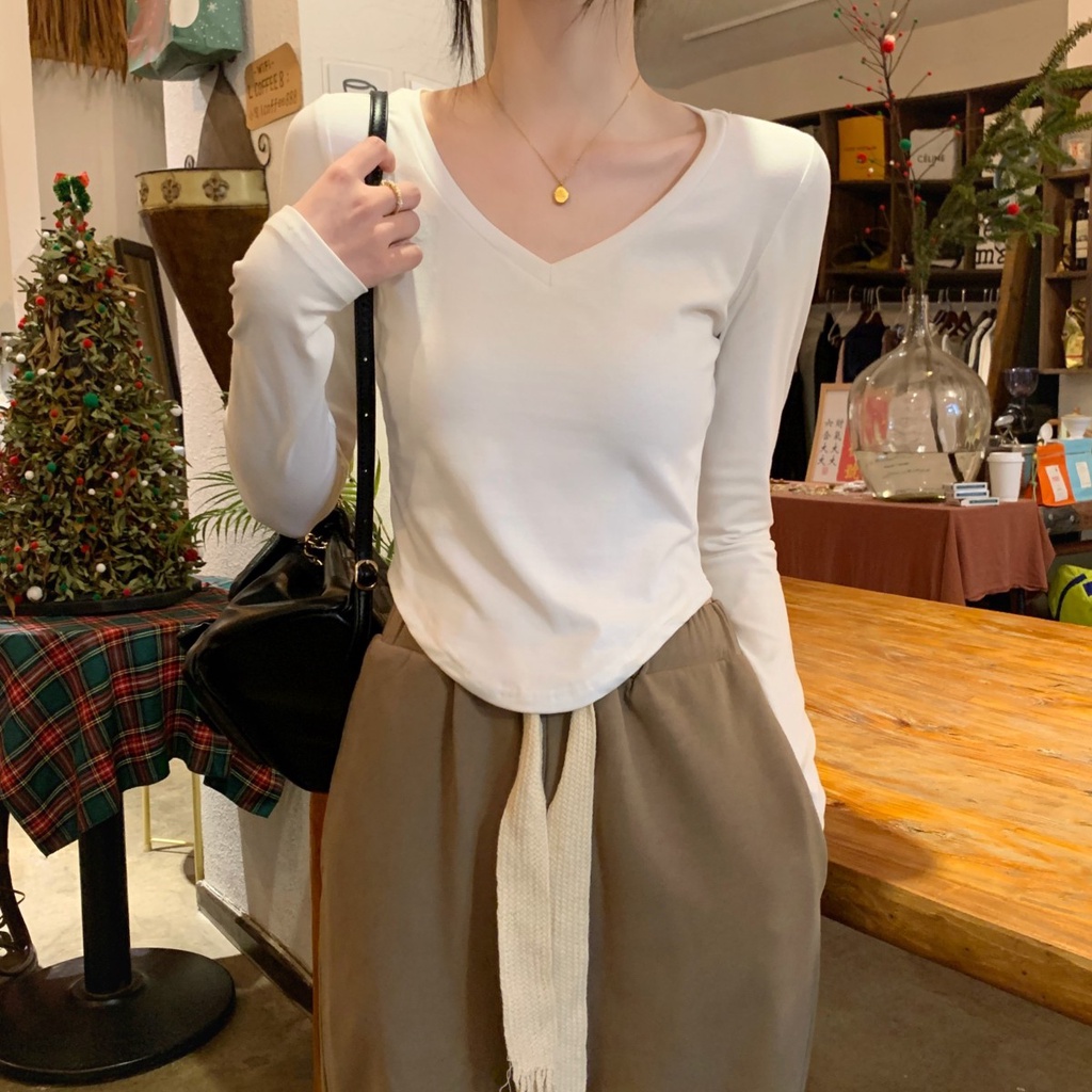 Áo Thun Nữ Dài Tay Cổ Chữ v Dáng Ôm Vừa Vặn 60947