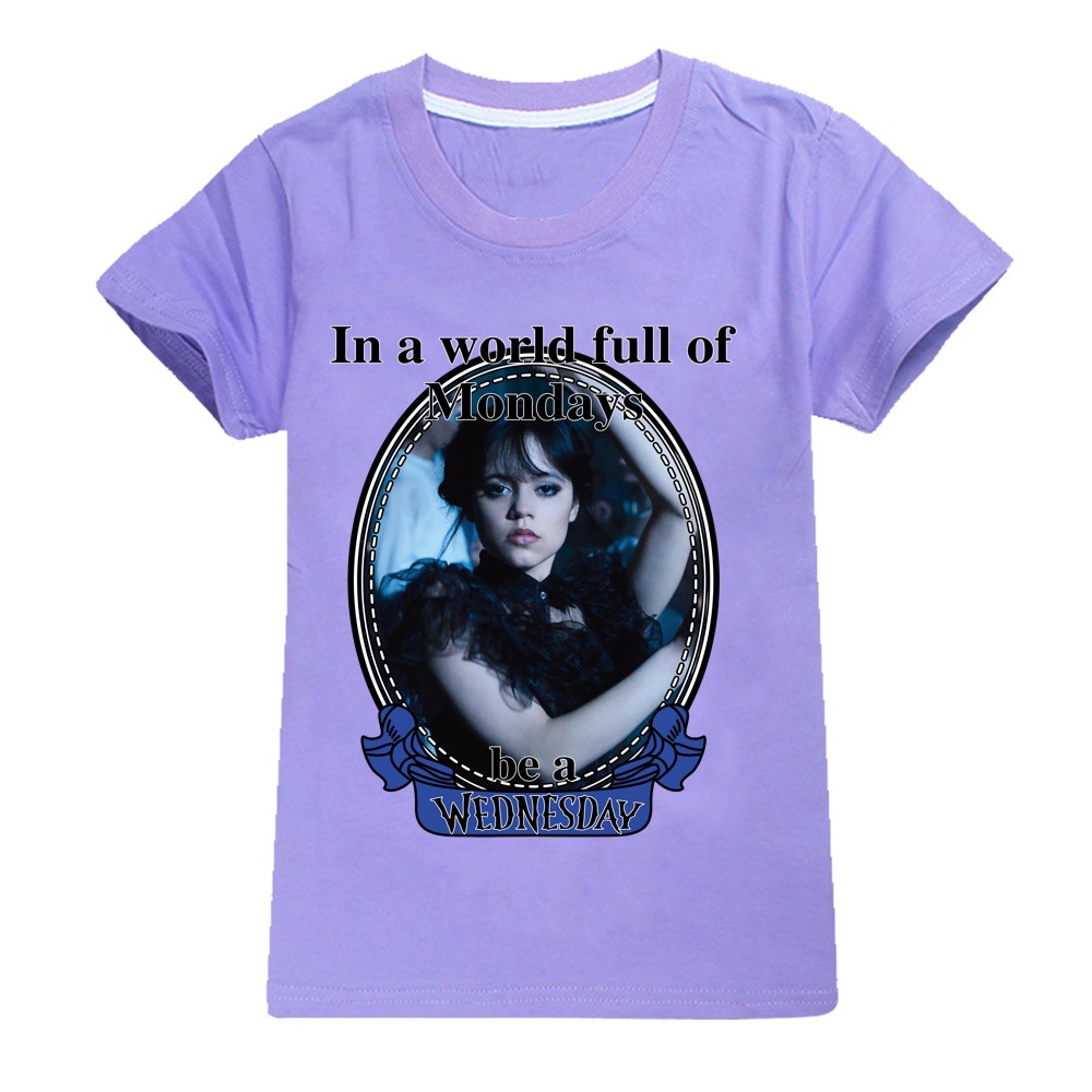 Kids Adult summer Wednesday T-shirt The Addams Family Printed T-Shirt Short Sleeve Top Cosplay gift