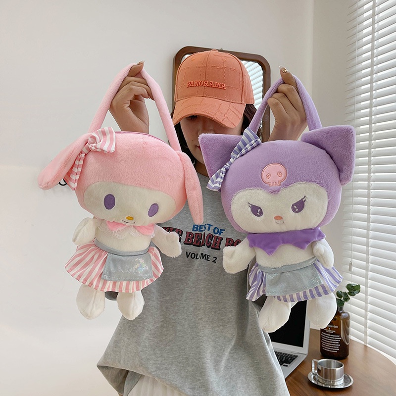 Ba Lô Hình Kuromi Melody Nhồi Bông Mềm Mại Đính Nơ Phối Ren Dễ Thương Cho Bé Gái