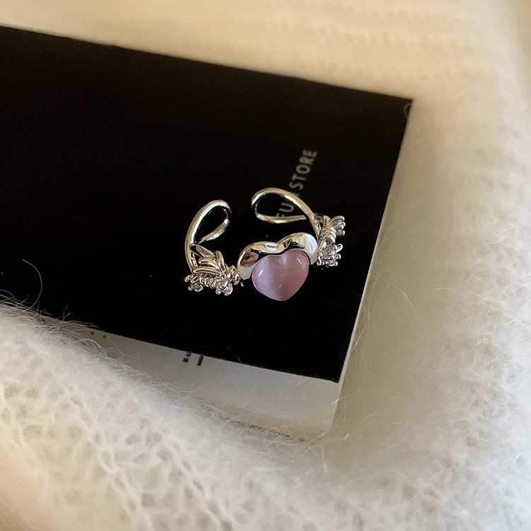 Nhẫn Hở Hình Trái Tim Đính Đá Opal Thời Trang