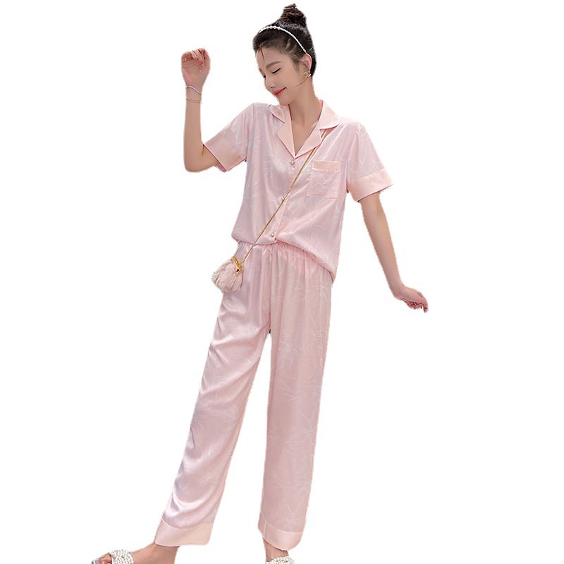 Bộ Đồ Ngủ Tay Ngắn Bằng Lụa Mát In Họa Tiết Thời Trang Xuân Hè Mới 2023