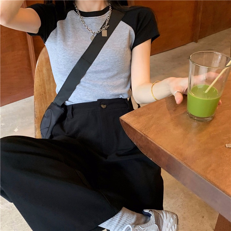 Áo Thun Ngắn Tay Phối Màu Sắc Trẻ Trung Thời Trang Mùa Hè