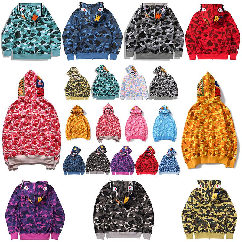 Áo Khoác hoodie bape Họa Tiết Rằn Ri In Hình Cá Mập Thời Trang Đường Phố Cho Nam Và Nữ