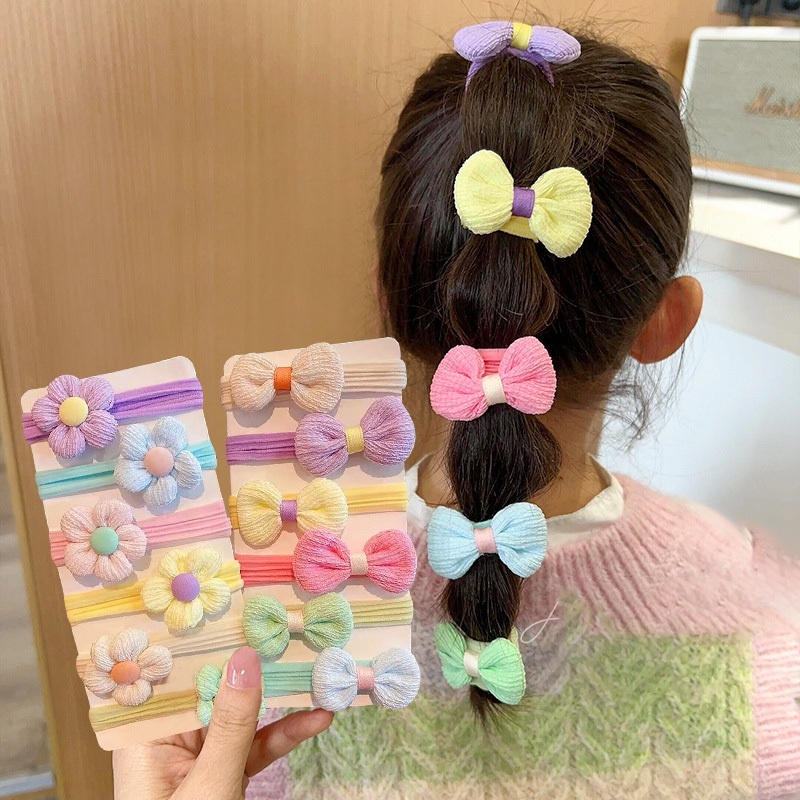 6PCS New Cute Sweet Flower Bow Girl Kids Elastic Hair Bands Children Hair Ties Princess Hair Accessories Baby Headwear