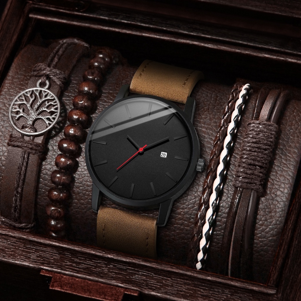 Đồng Hồ Quartz Nam Hiển Thị Ngày Với Dây Đeo Da