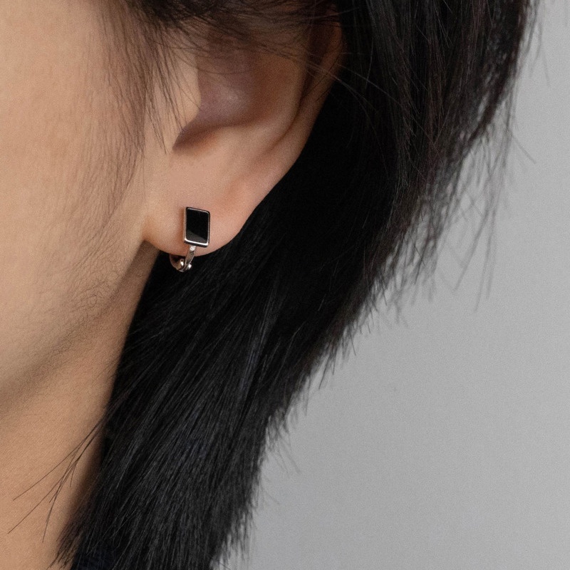 Bông Tai Hình Vuông Nhỏ Màu Đen Phong Cách punk Hiphop Đường Phố Cá Tính Dành Cho Nam Và Nữ