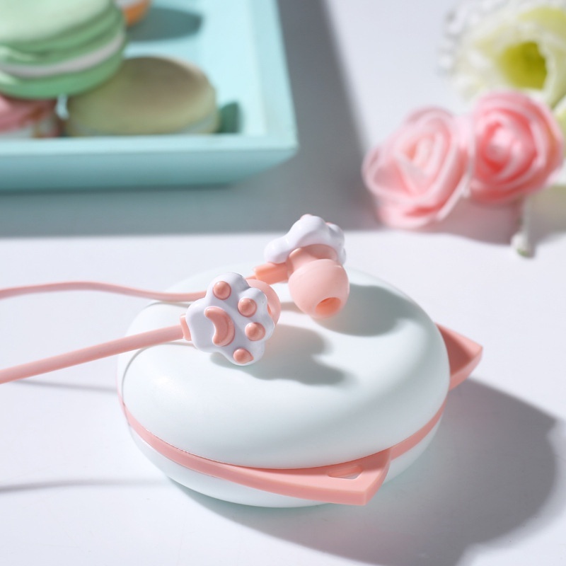 Tai Nghe Nhét Tai 3.5mm Hình Chân Mèo Dễ Thương Kèm Hộp Đựng