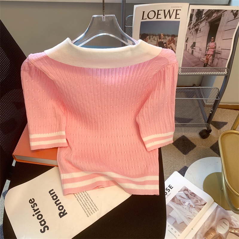 Áo Thun polo Ngắn Tay Cổ Chữ V Ngọt Ngào Thời Trang Mùa Hè Cho Nữ