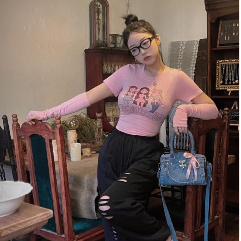 Áo Thun Tay Ngắn Họa Tiết In + Áo Có Thể Tháo Rời