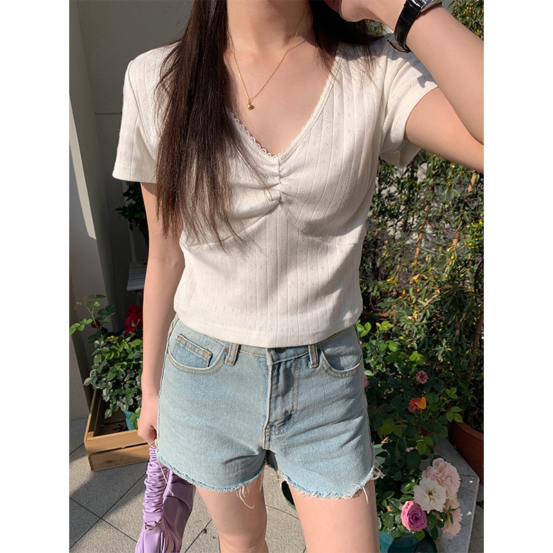 Áo Ren Hoa Cổ Chữ v Thời Trang Mùa Hè Dành Cho Nữ 61542