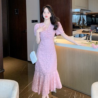 Đầm đuôi cá cổ chữ v ôm eo phối dây rút thanh lịch