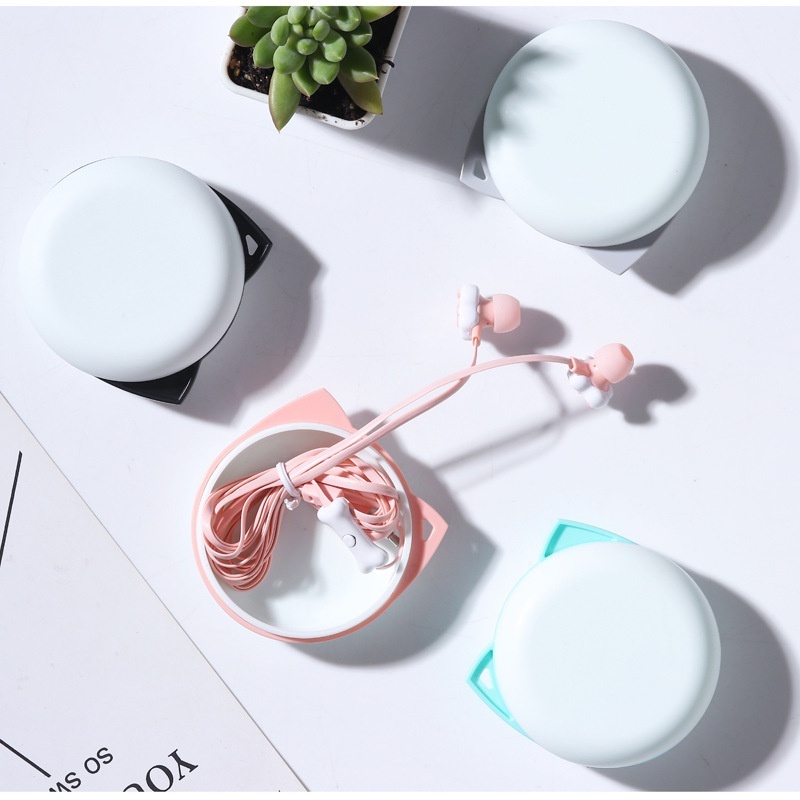 Tai Nghe Nhét Tai 3.5mm Hình Chân Mèo Dễ Thương Kèm Hộp Đựng