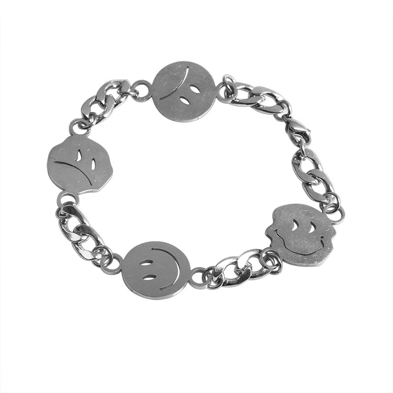 Vòng Tay Thép Titan Hình Mặt Cười Phong Cách Hip Hop Thời Trang