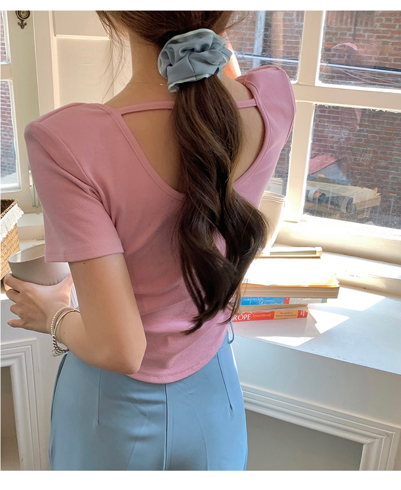 Áo Thun Tay Ngắn Dáng Ôm Co Giãn Màu Trơn Thời Trang Mùa Hè 61589