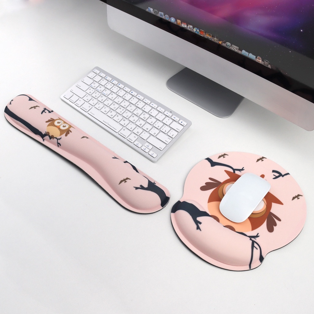 Set 2 Đệm Lót Chuột Bằng Silicone Hoạ Tiết Cẩm Thạch Kèm Đệm Kê Cổ Tay Chống Trượt