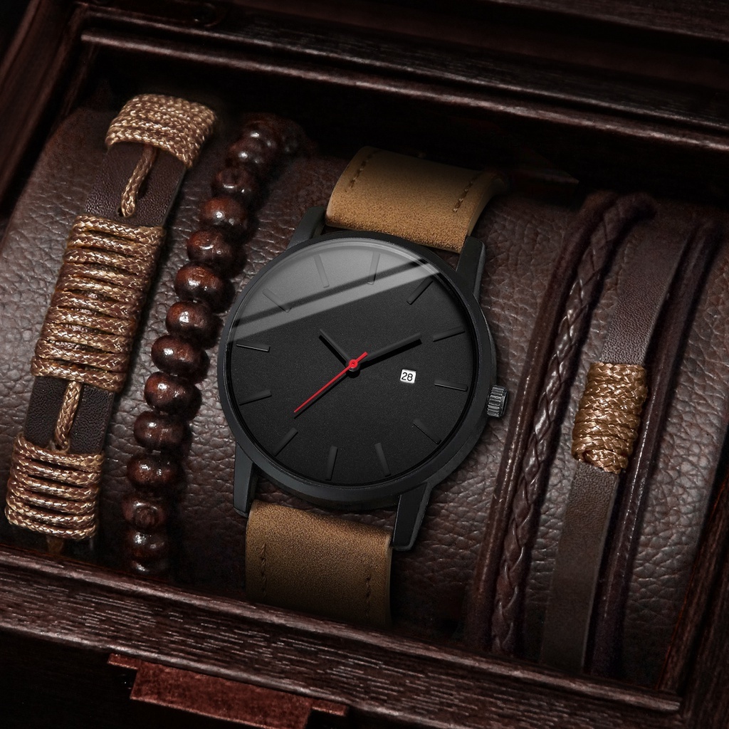 Đồng Hồ Quartz Nam Hiển Thị Ngày Với Dây Đeo Da