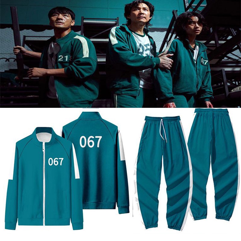 Squid Áo Khoác Hoodie Có Khóa Kéo Màu Xanh Lá Cây Netflix Lee Jung-jae Seong Gi-Hun Giản Dị Hàng Có Sẵn