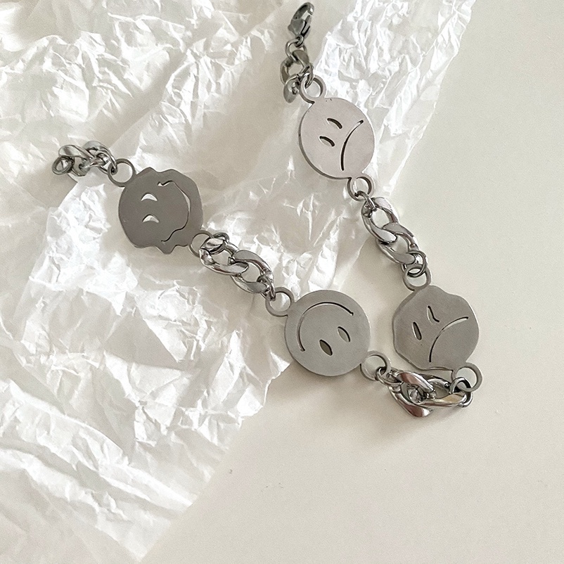 Vòng Tay Thép Titan Hình Mặt Cười Phong Cách Hip Hop Thời Trang