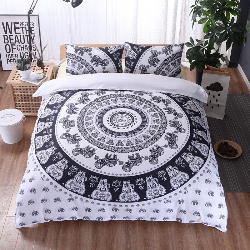 Bộ Chăn Ga Và Vỏ Gối Mềm Mịn Họa Tiết Mandala Bohemian