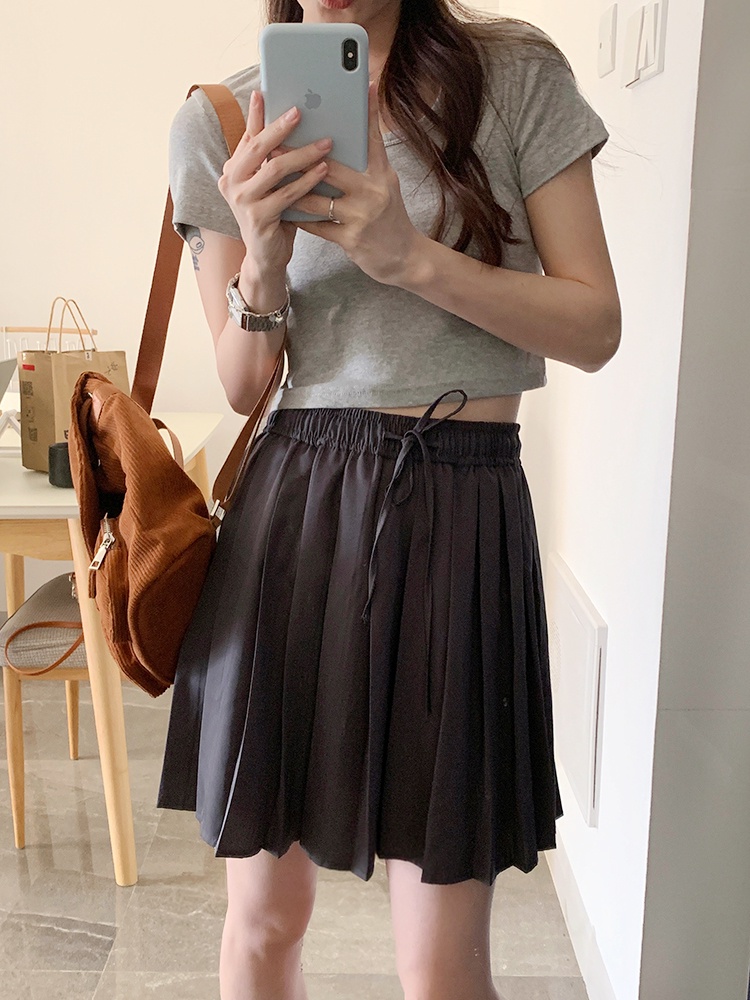 61565 Áo Thun Ngắn Tay Co Giãn Màu Sắc Đơn Giản