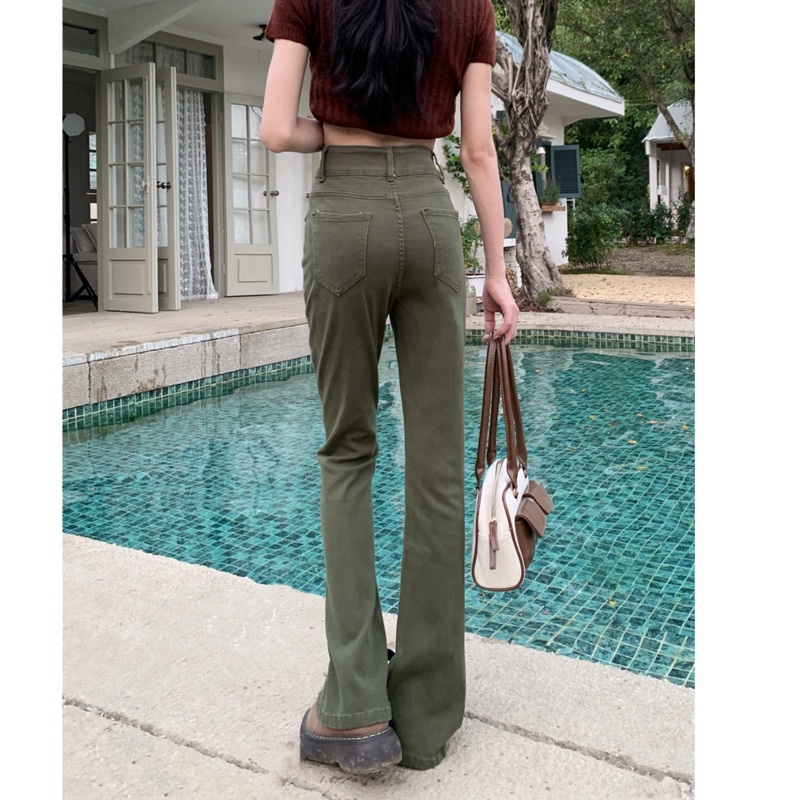 Quần Jeans Dài Ống Loe Xẻ Tà Thời Trang Dành Cho Nữ