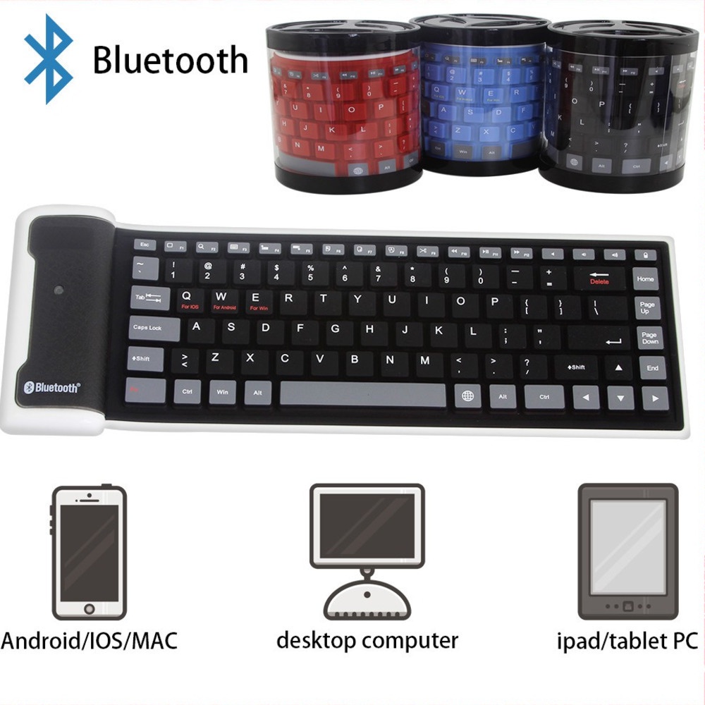 Bàn Phím Bluetooth Không Dây Bằng Silicon Dẻo Chống Thấm Nước Có Thể Gập Lại Cho Điện Thoại Di